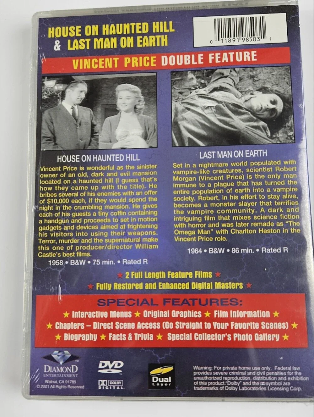 House on Haunted Hill Last Man on Earth DVD Vincent Price Double Feature SEALED